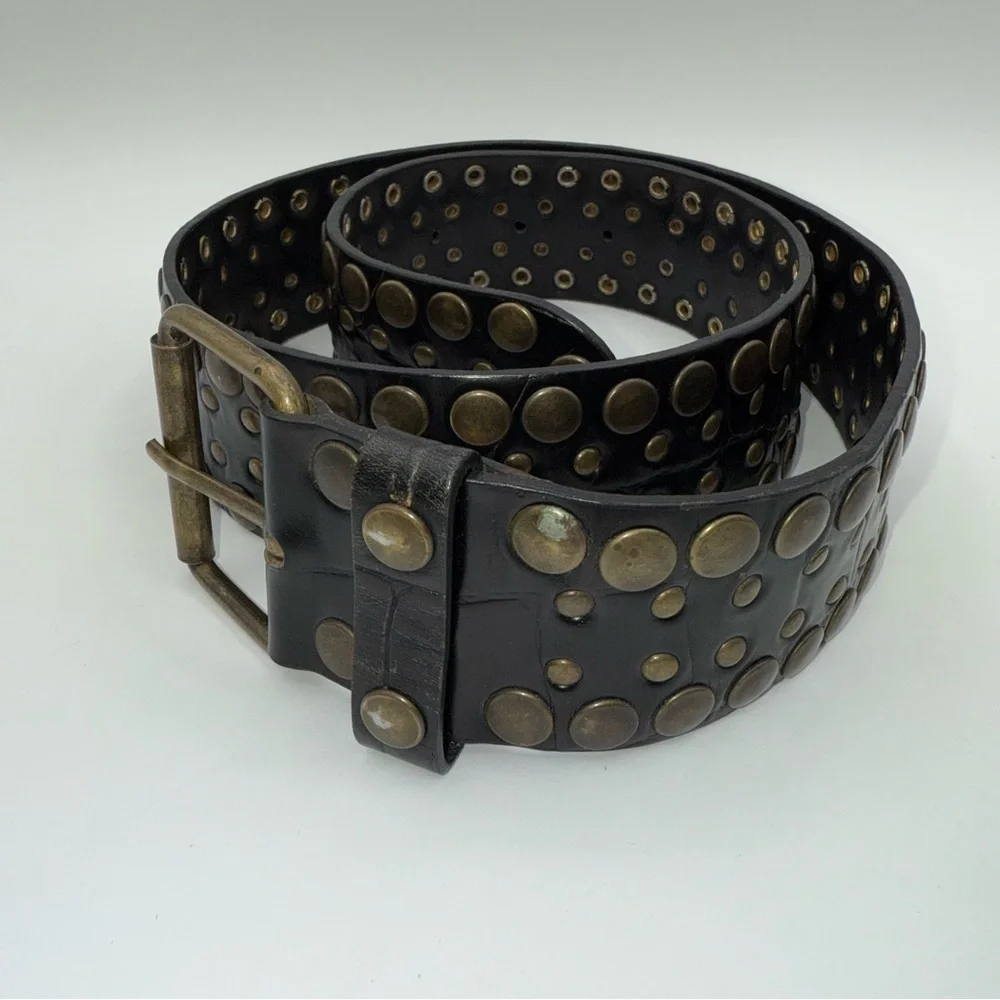 NANNI Brown Studded Leather Belt Made in Italy Sz 84/34. 39” - Picture 3 of 13